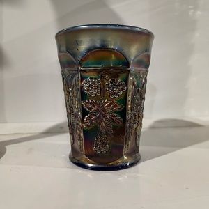 Vintage Iridescent Butterfly and Berry Carnival Glass Tumbler Cup